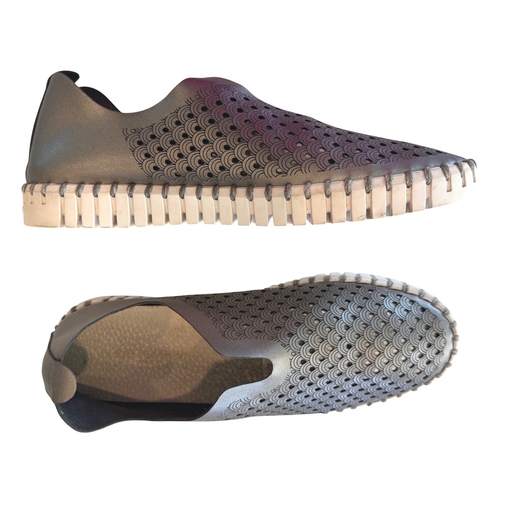 Ilse Jacobsen Tulip Women 10 EU 41 Metallic Pewter Perforated Slip On Shoes